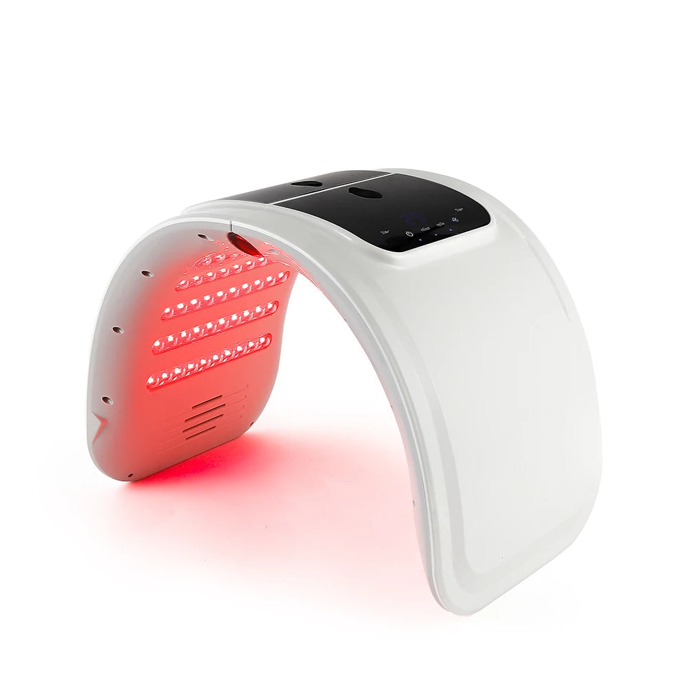 Red light therapy device with glowing LEDs for skin and hair wellness