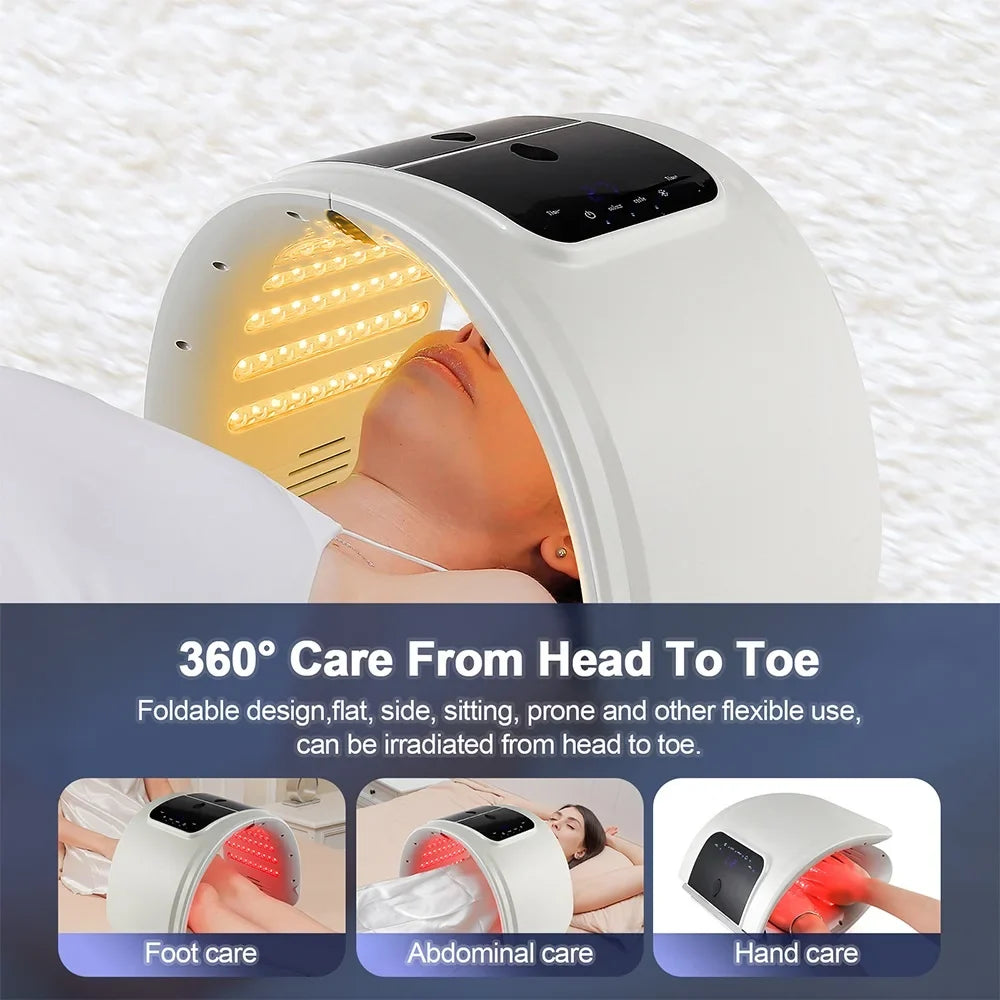 Red light therapy device for face, foot, hand and abdominal care with flexible use