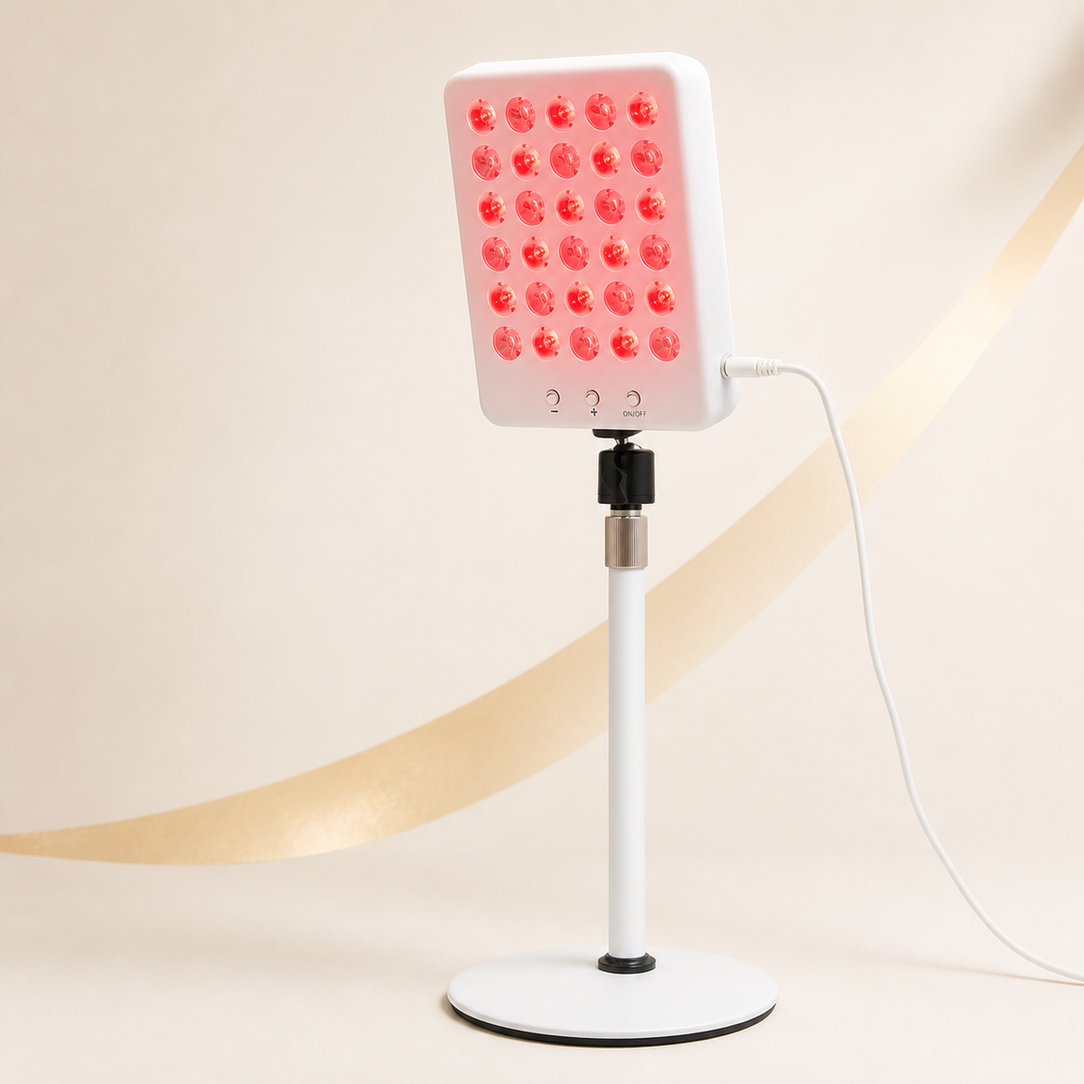 Adjustable white red and near-infrared therapy lamp with 30 LEDs and round base